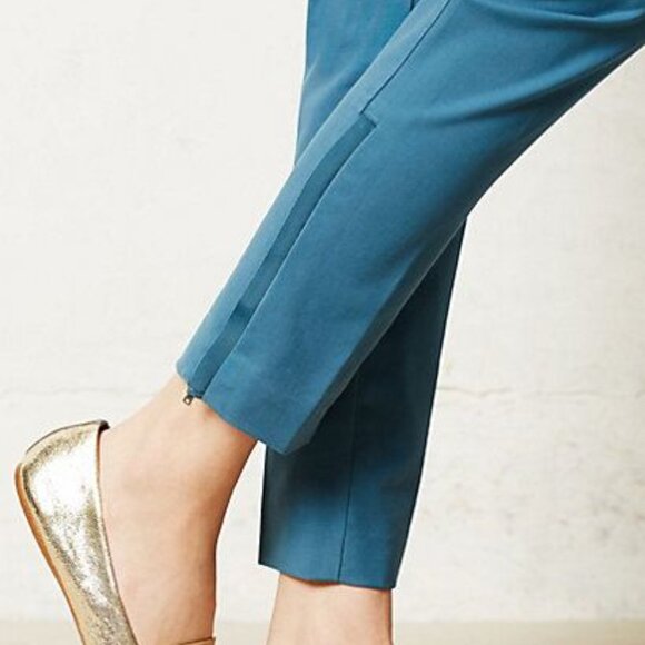 ANTHROPOLOGIE Charlie Trousers Ankle Mid-Rise Teal Pants With Leg Zippers - Picture 4 of 10